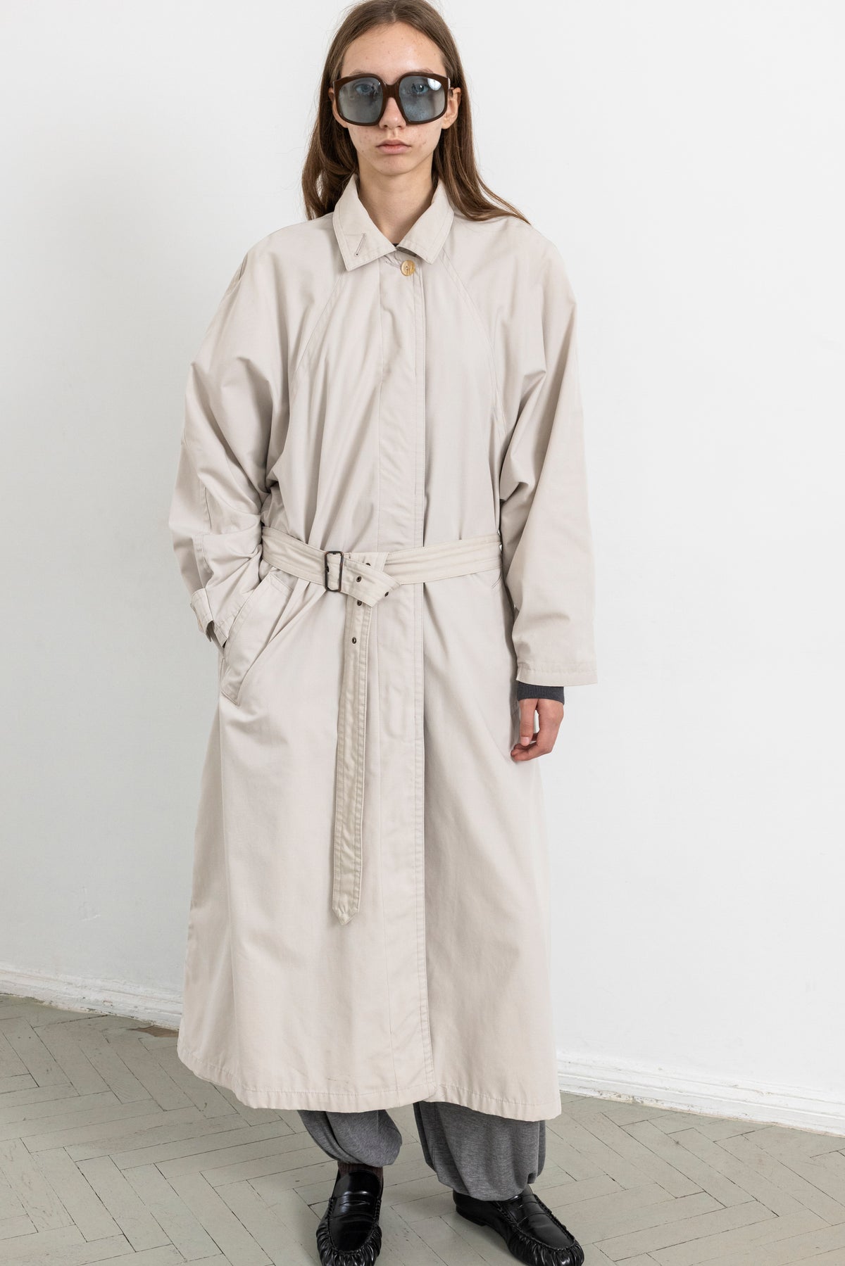 Vintage Light Beige Minimal Trench Coat