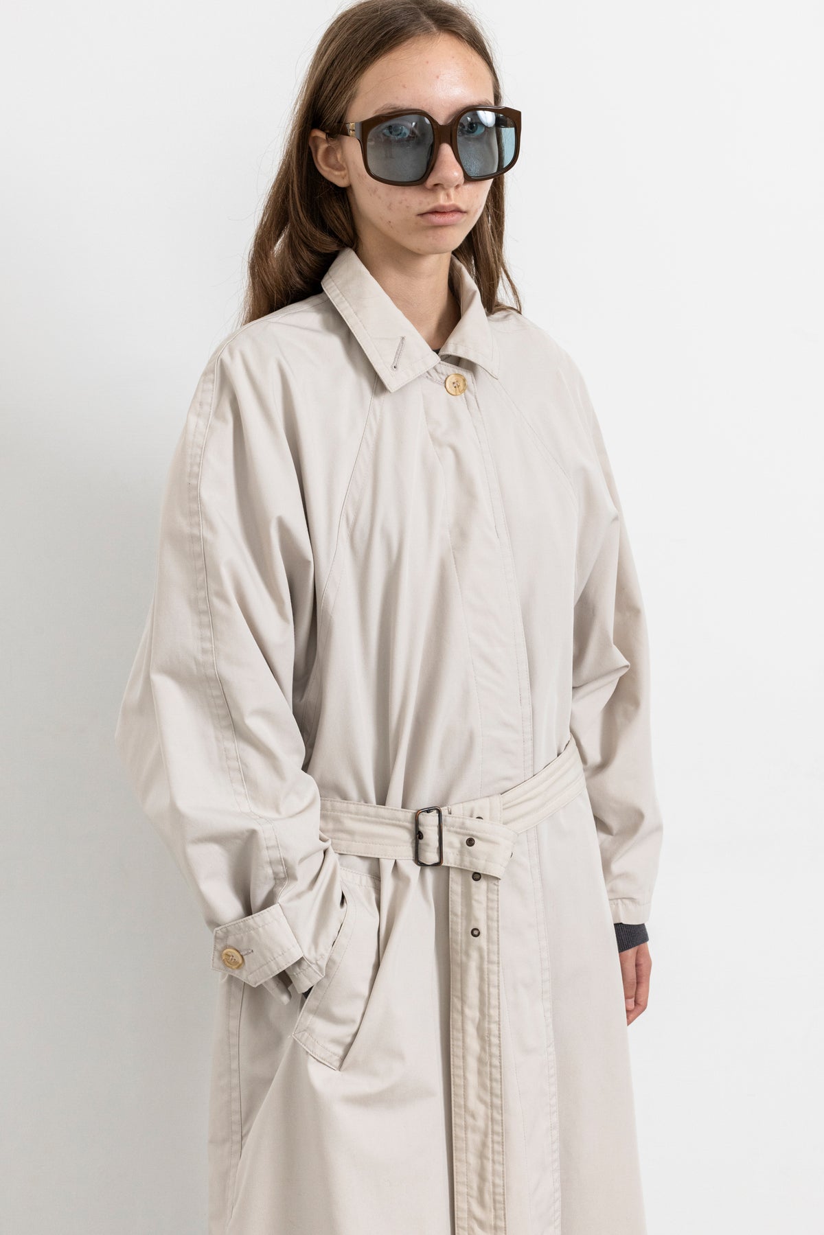 Vintage Light Beige Minimal Trench Coat