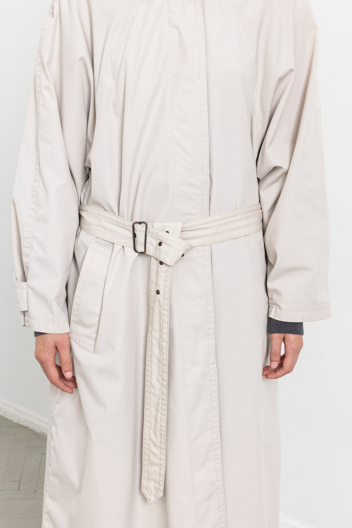 Vintage Light Beige Minimal Trench Coat
