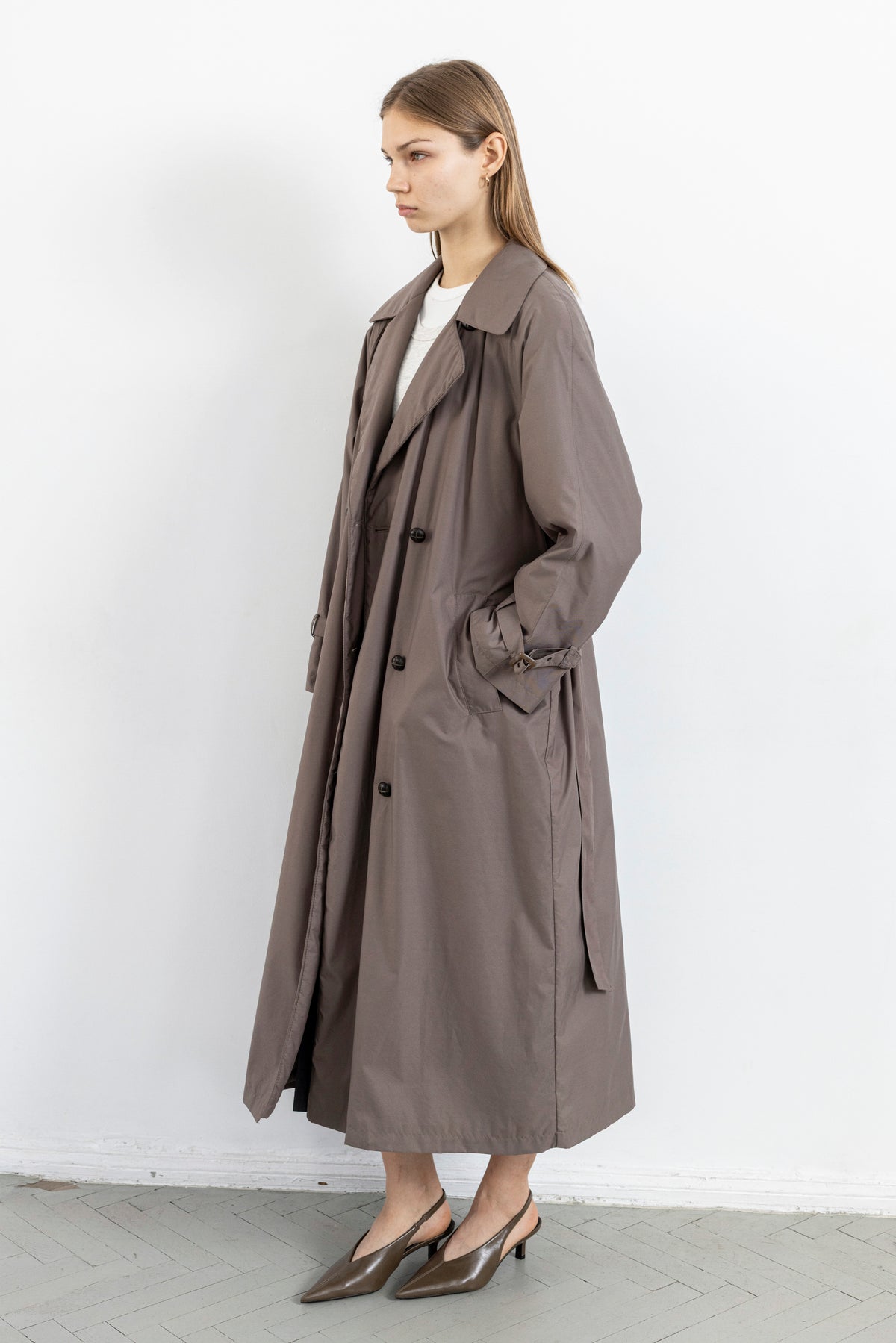Vintage Taupe Padded Trench Coat