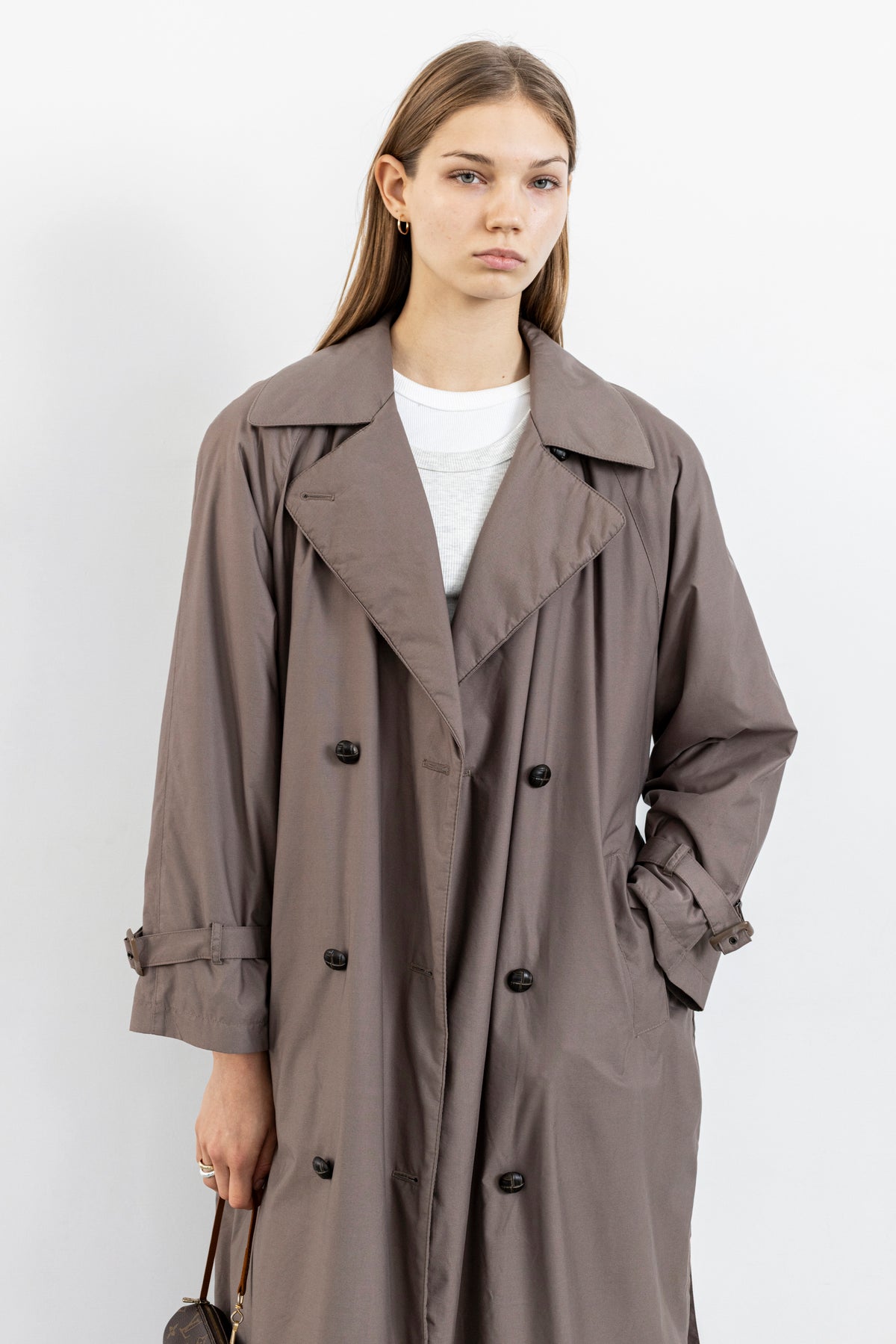 Vintage Taupe Padded Trench Coat