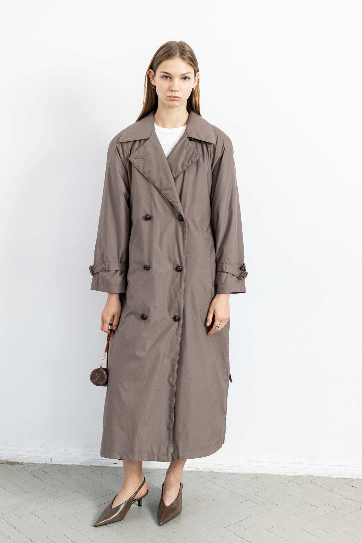 Vintage Taupe Padded Trench Coat