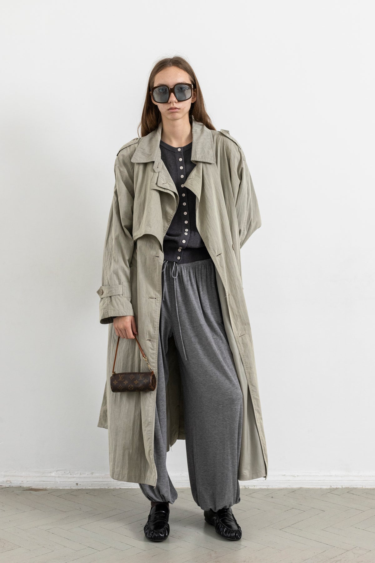 Vintage Olive Beige Trench Coat