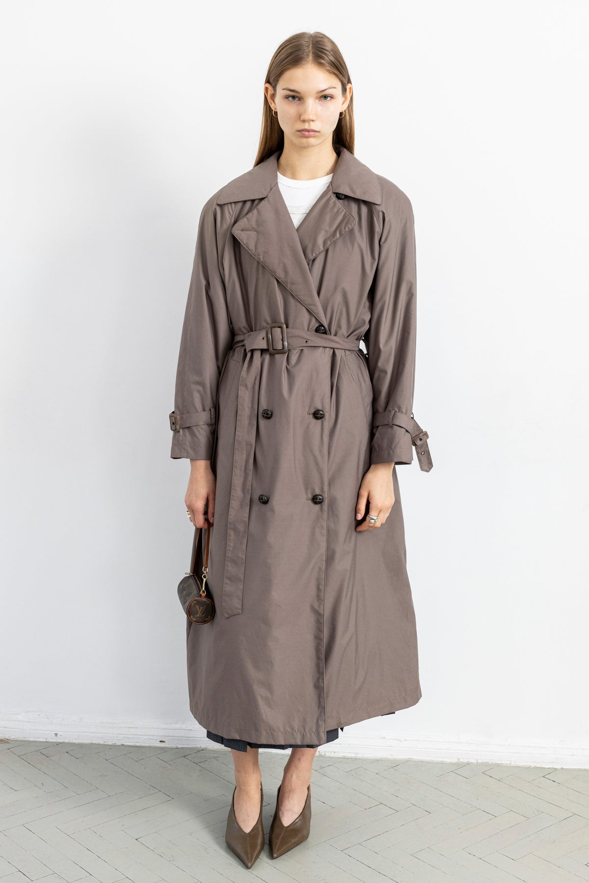 Vintage Taupe Padded Trench Coat