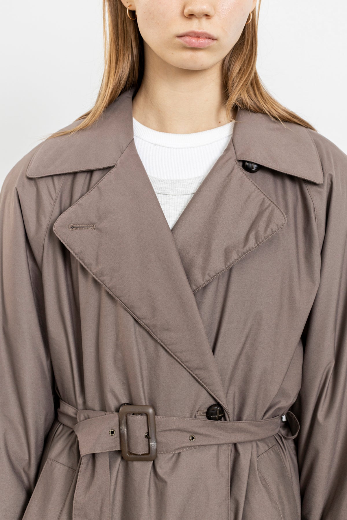 Vintage Taupe Padded Trench Coat
