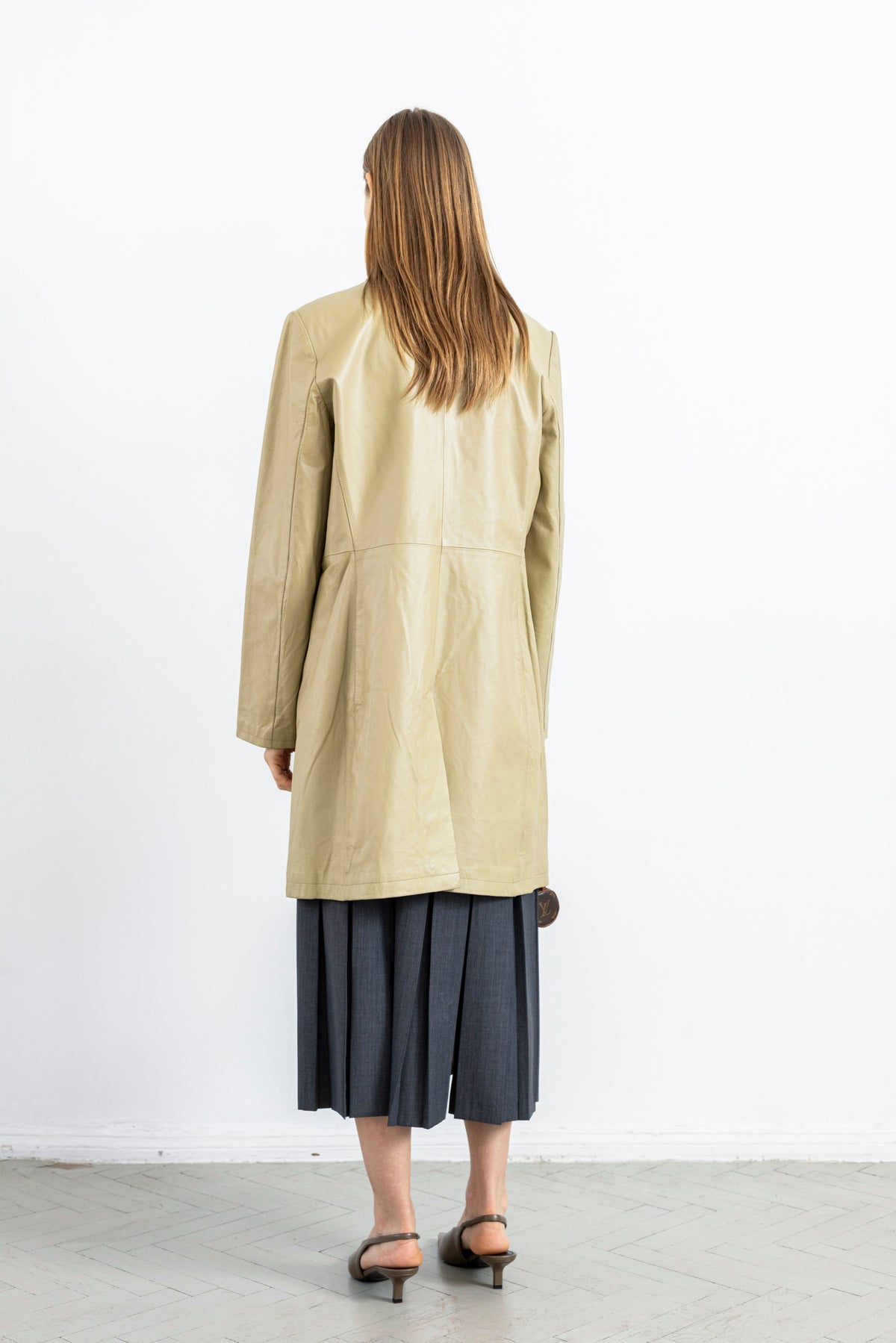 Vintage Beige Mid-Length Leather Jacket