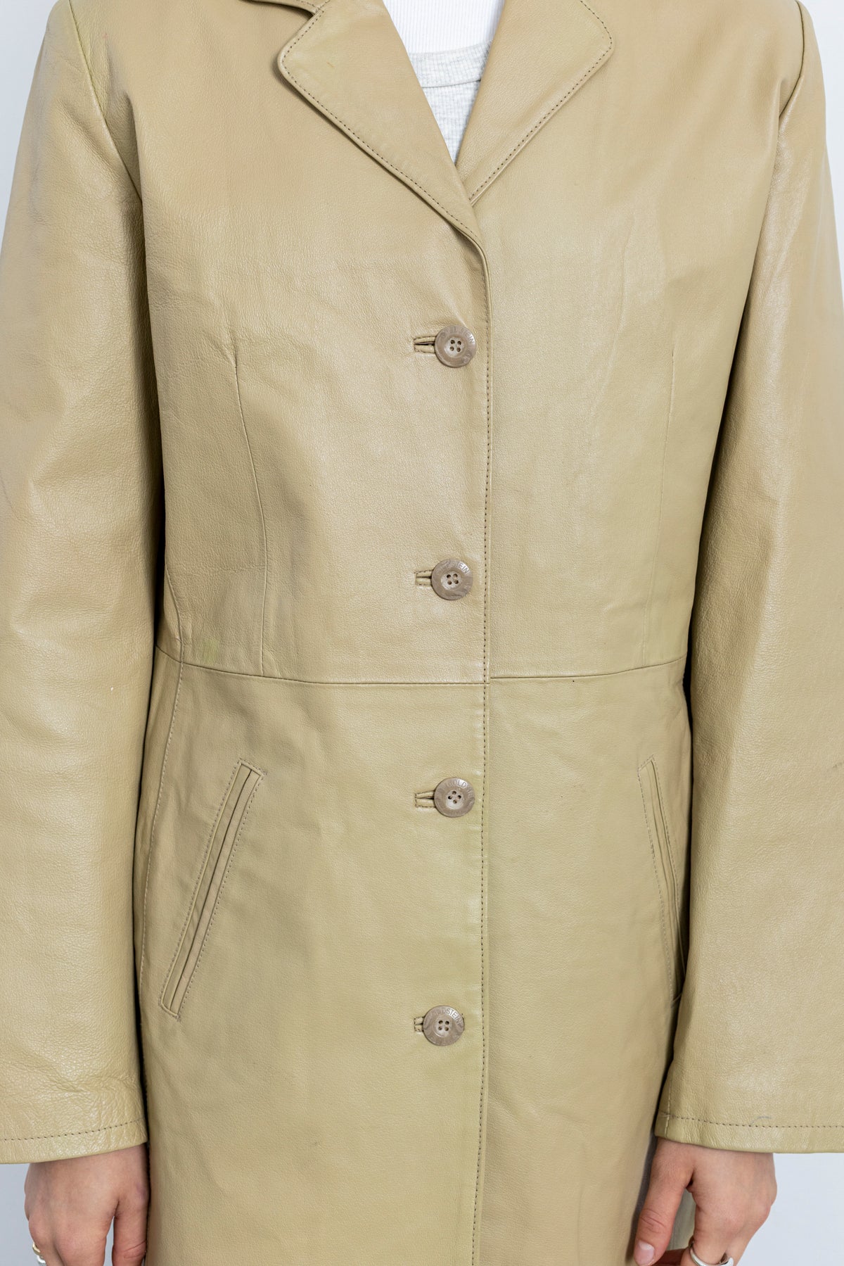 Vintage Beige Mid-Length Leather Jacket