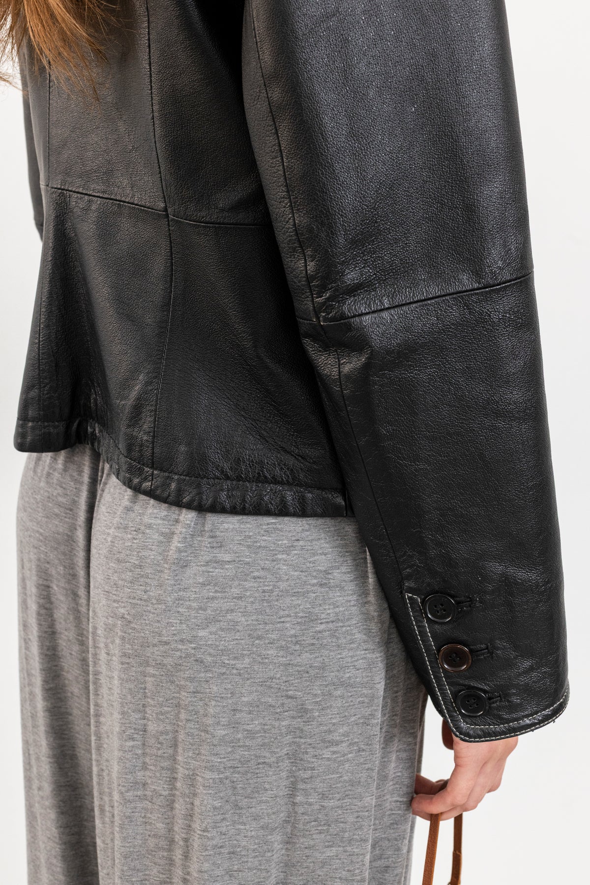 Vintage Black Leather Jacket with Contrasting Stitching